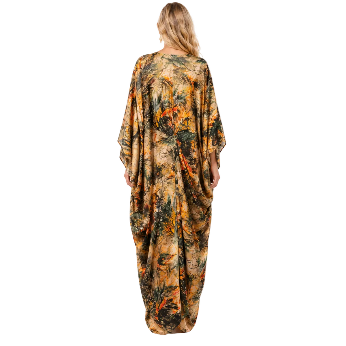 Elegant Cream Botanical Printed Gamis Kaftan
