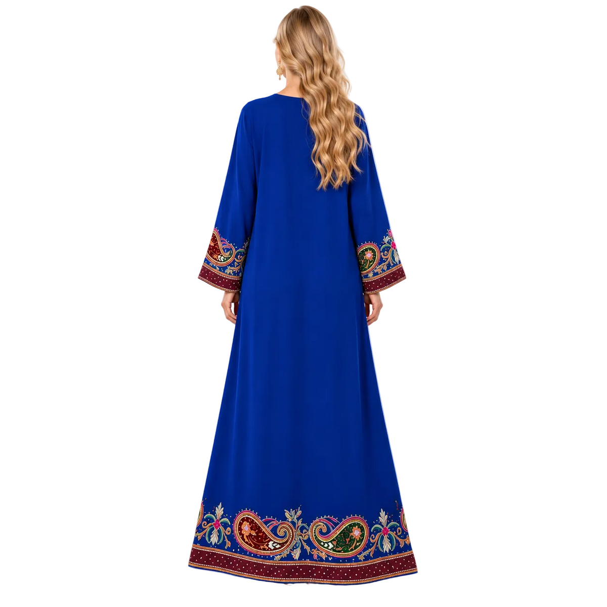 Royal Blue Paisley Embroidered Gamis Kaftan