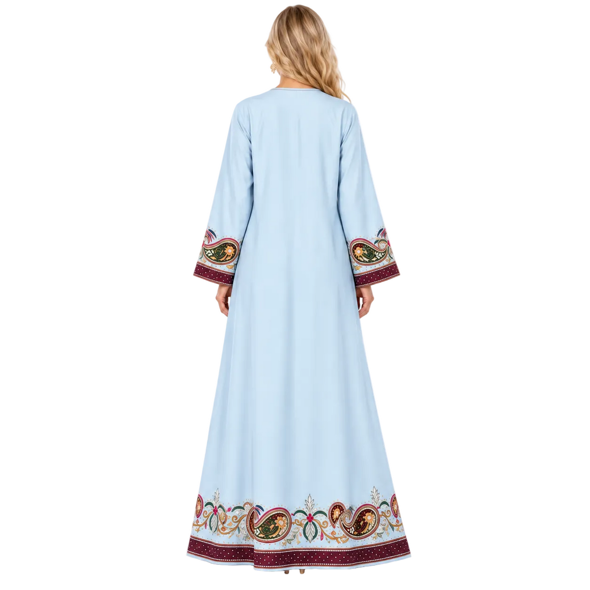 Light Blue Paisley Embroidered Gamis Kaftan