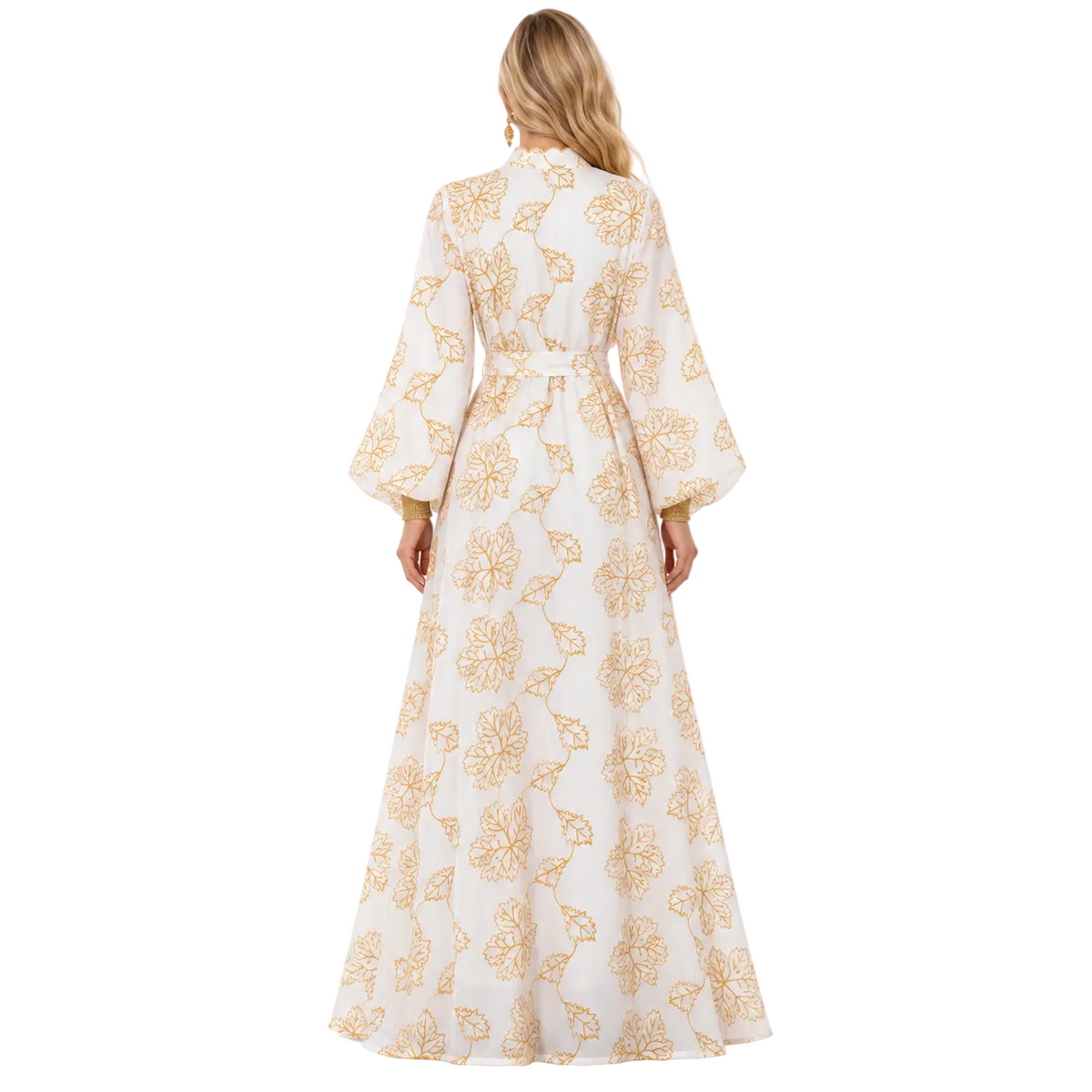 White Gold Floral Embroidered Gamis Kaftan