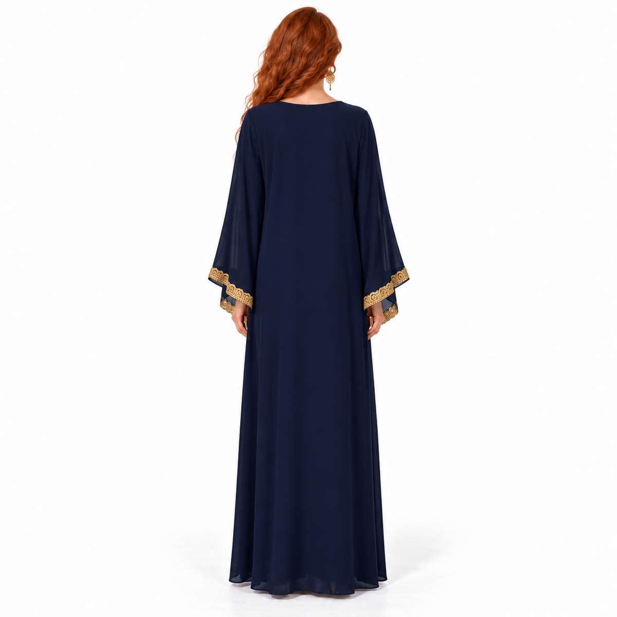 Navy Gold Embroidered Luxury Lebaran Kaftan
