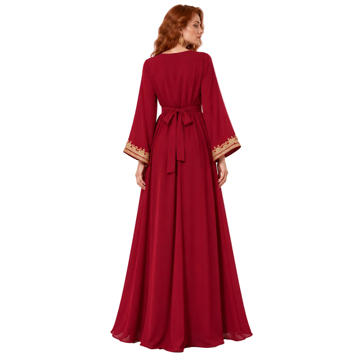Elegant Red Gold Embroidered Lebaran Kaftan