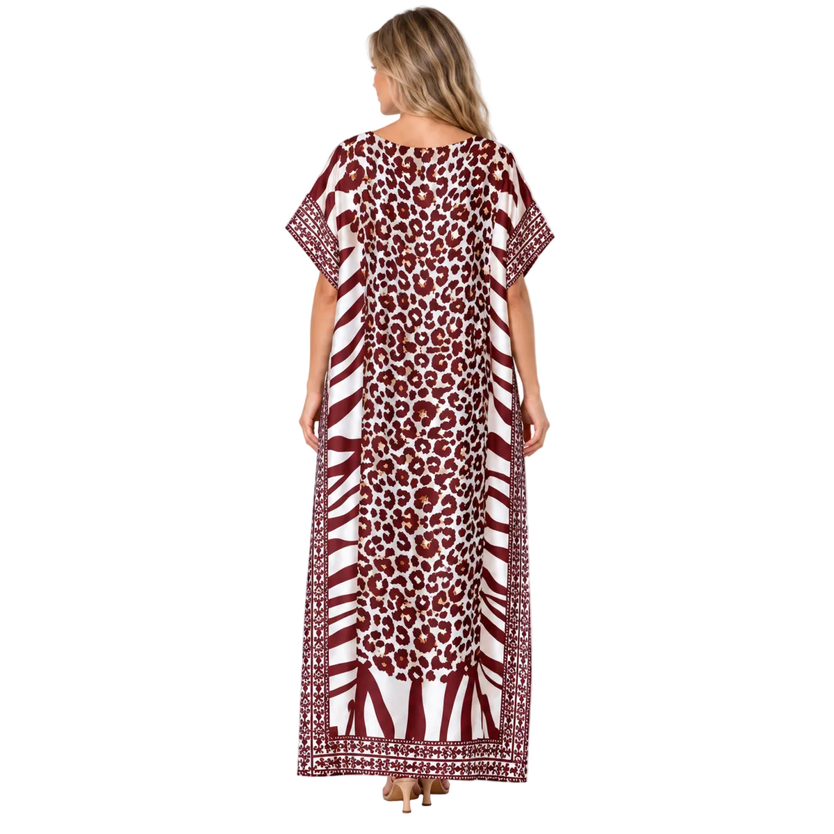 Brown Leopard Print Silk Satin Kaftan