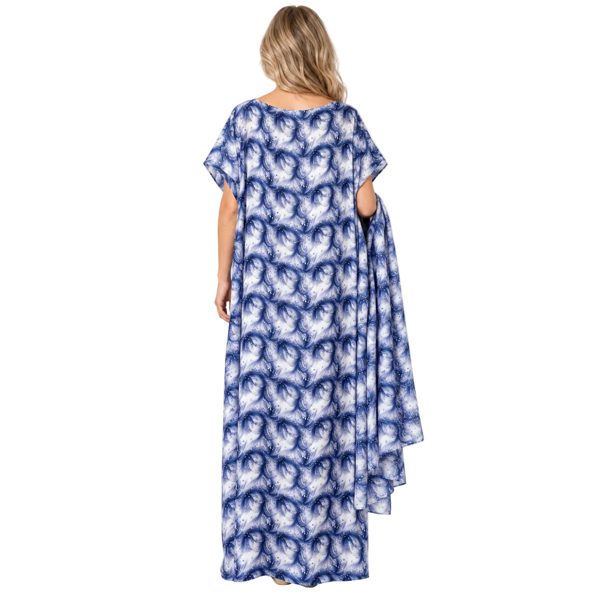 Blue Abstract Print Silk Satin Kaftan
