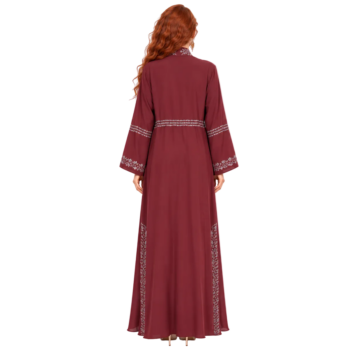 Elegant Red Silver Embroidered Lebaran Kaftan