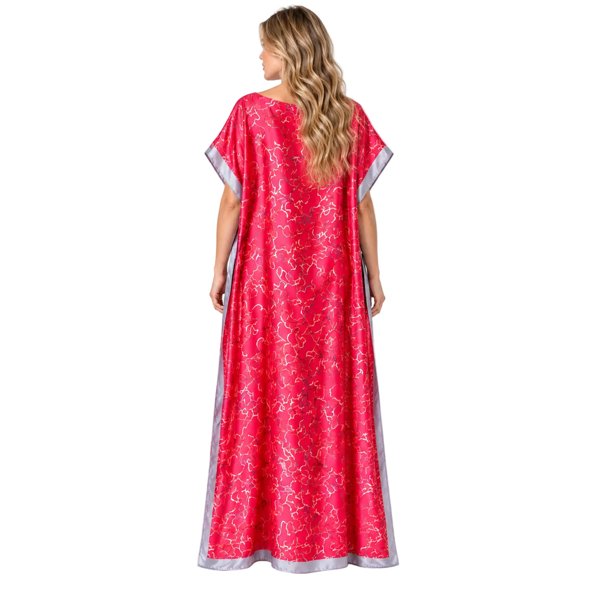 Rose Red Printed Silk Satin Kaftan