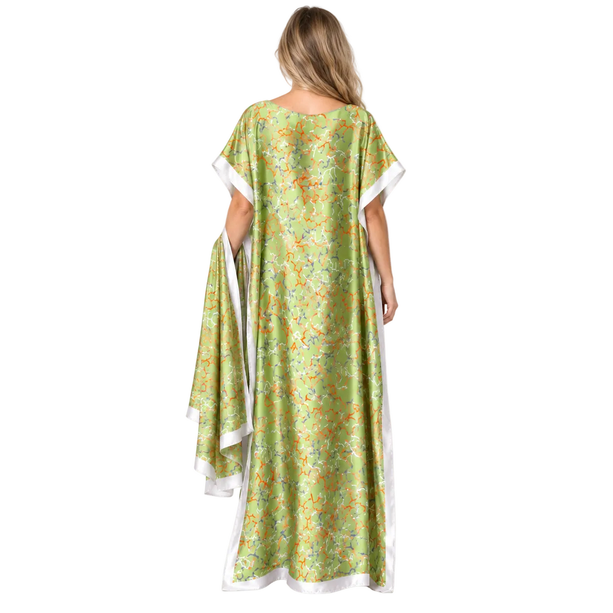 Light Green Printed Silk Satin Kaftan