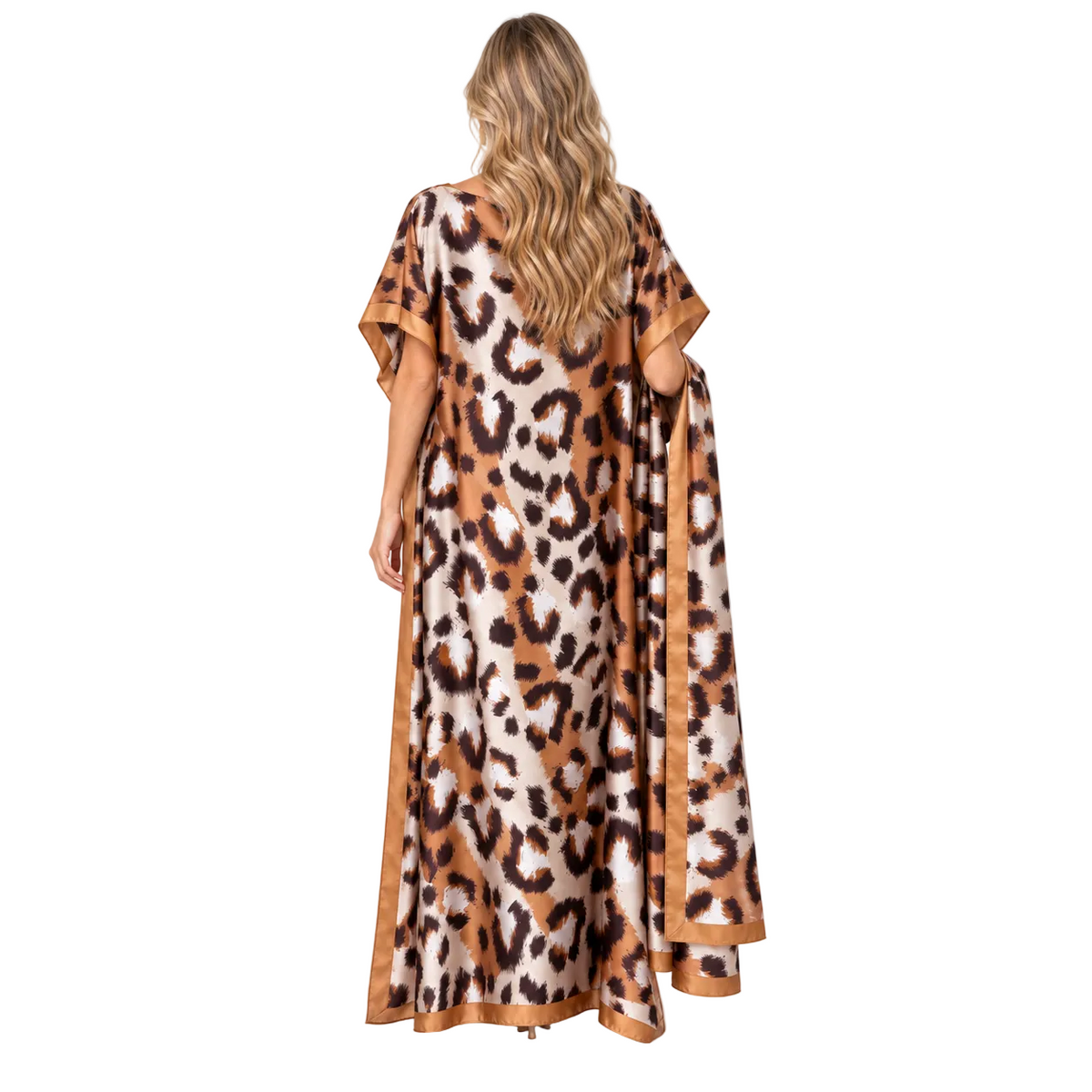Leopard Print Silk Satin Luxury Kaftan