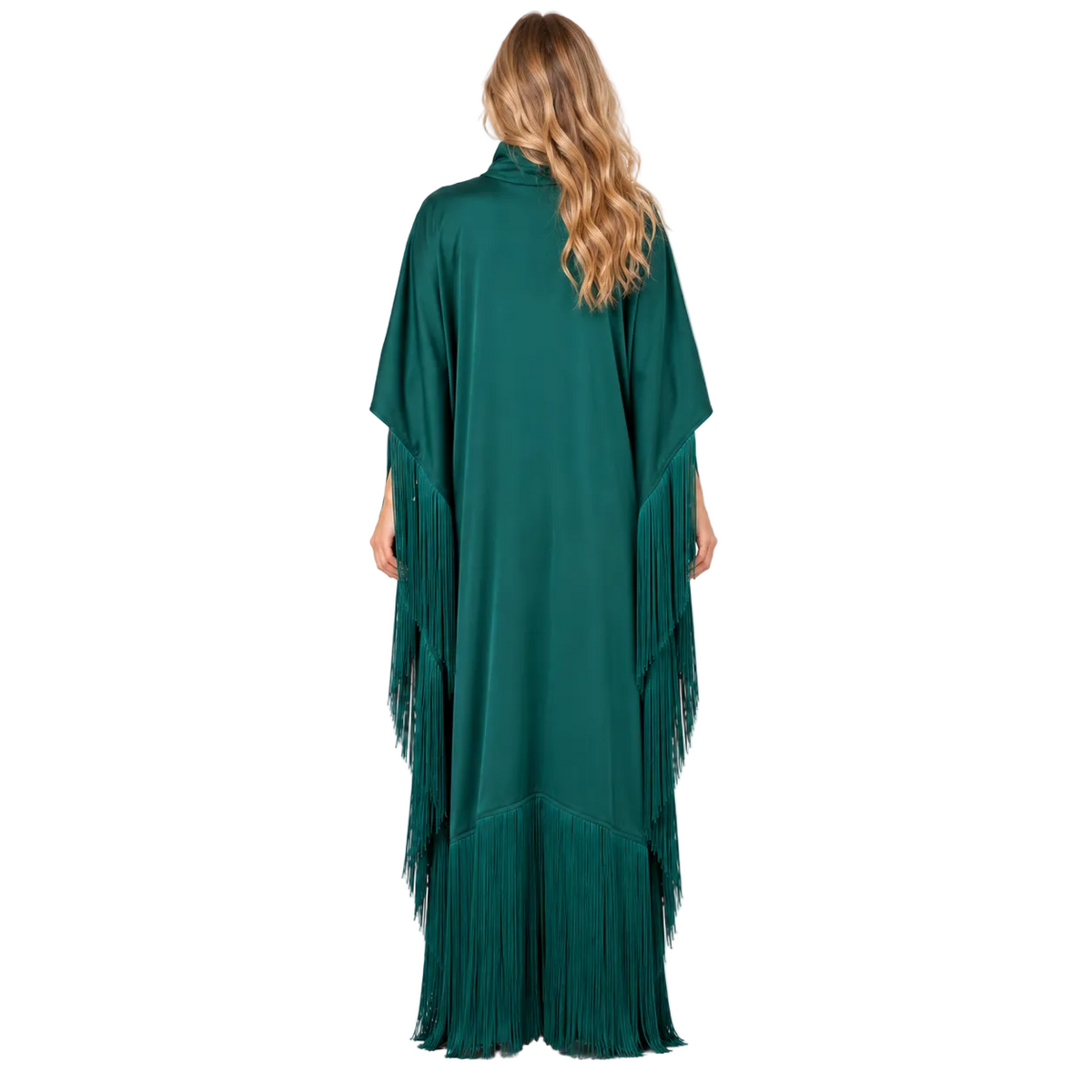Elegant Emerald Green Silk Satin Kaftan