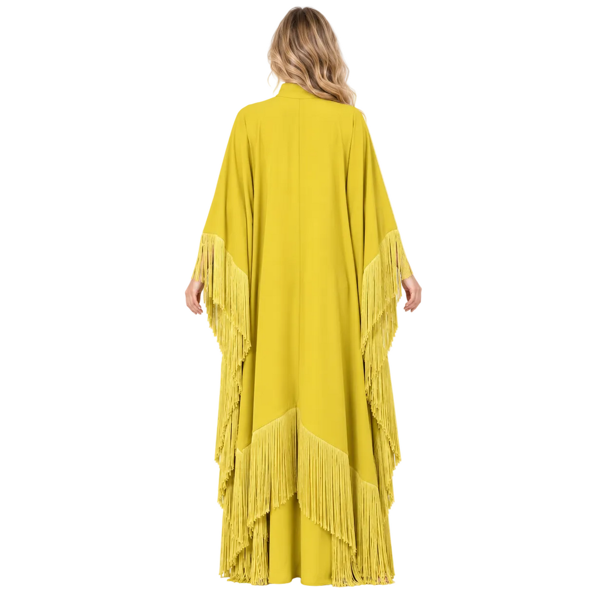 Elegant Mustard Yellow Silk Satin Kaftan