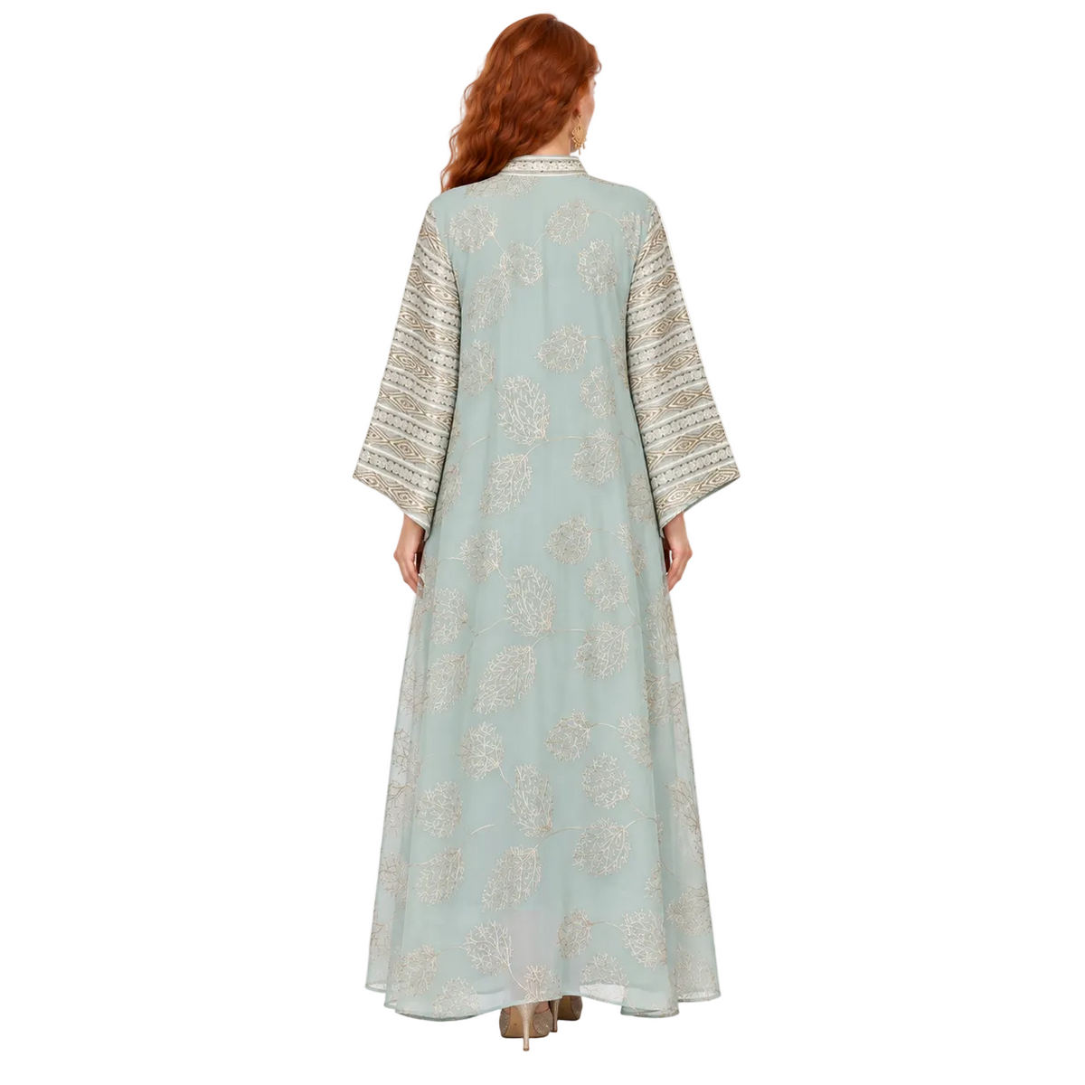 Elegant Green Gold Embroidered Kaftan Lebaran