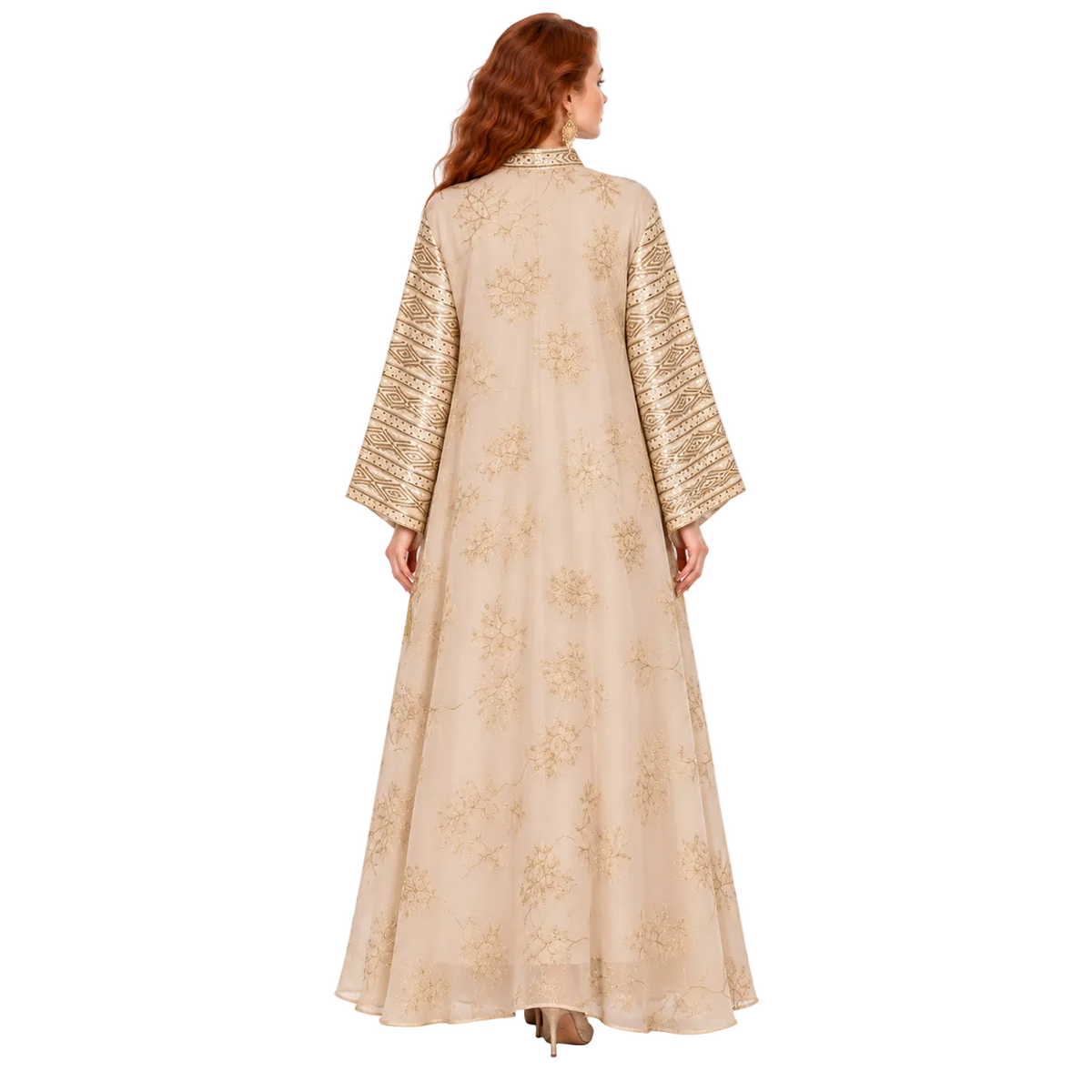 Elegant Apricot Gold Embroidered Lebaran Kaftan