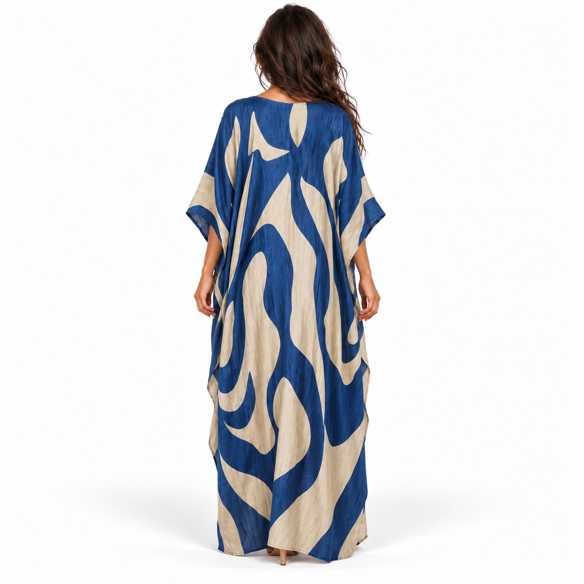 Elegant Blue Abstract Print Linen Kaftan