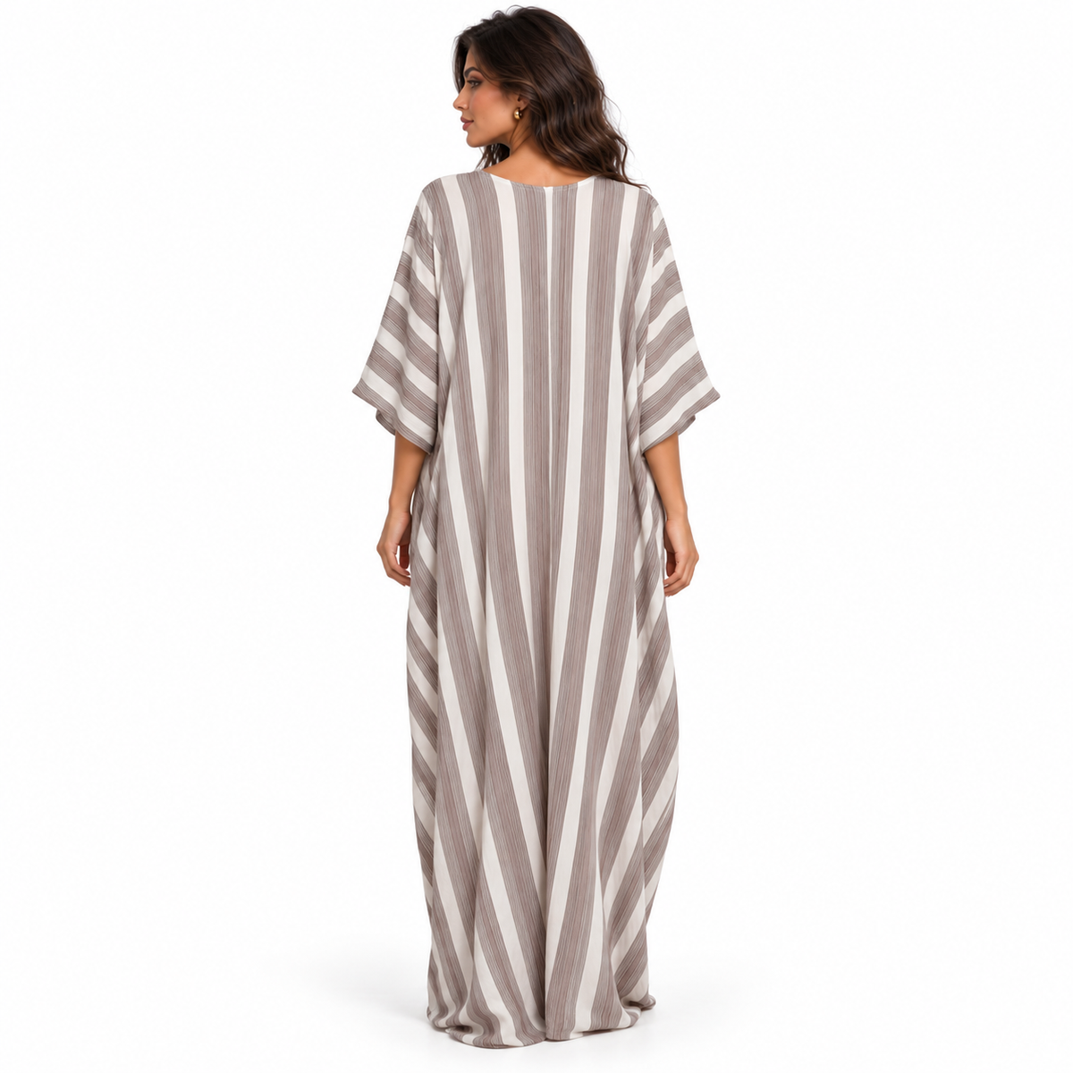 Elegant Lotus Root Striped Linen Kaftan