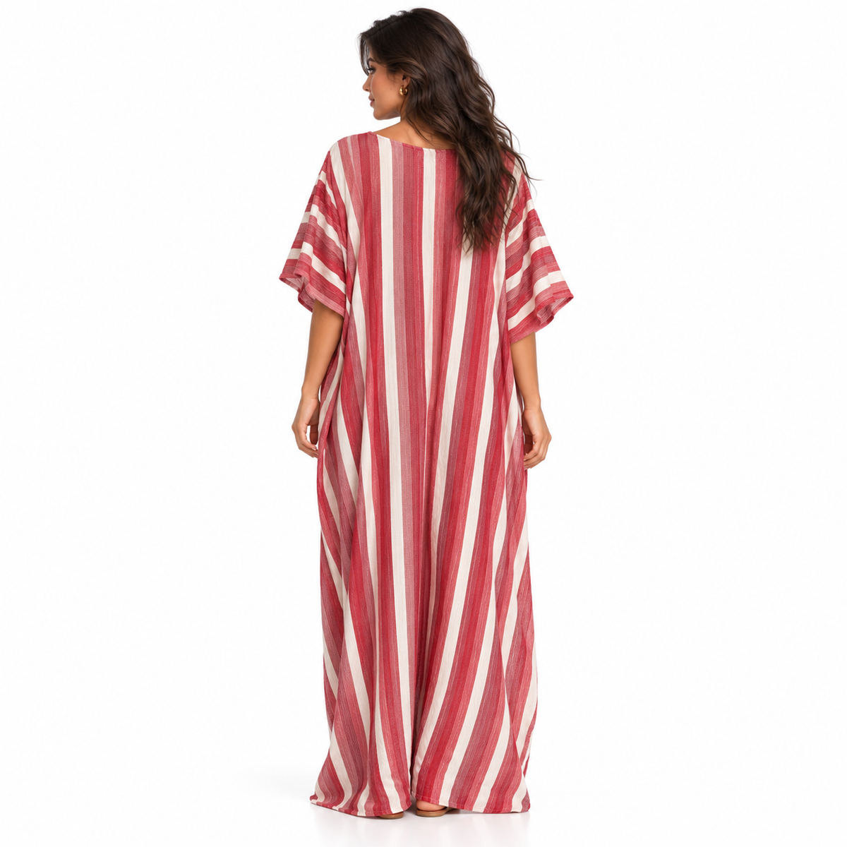 Red And White Striped Linen Kaftan