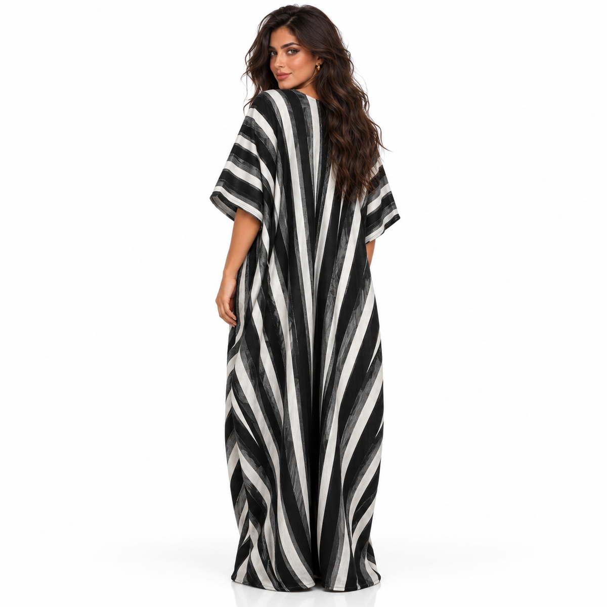 Elegant Black And White Striped Linen Kaftan