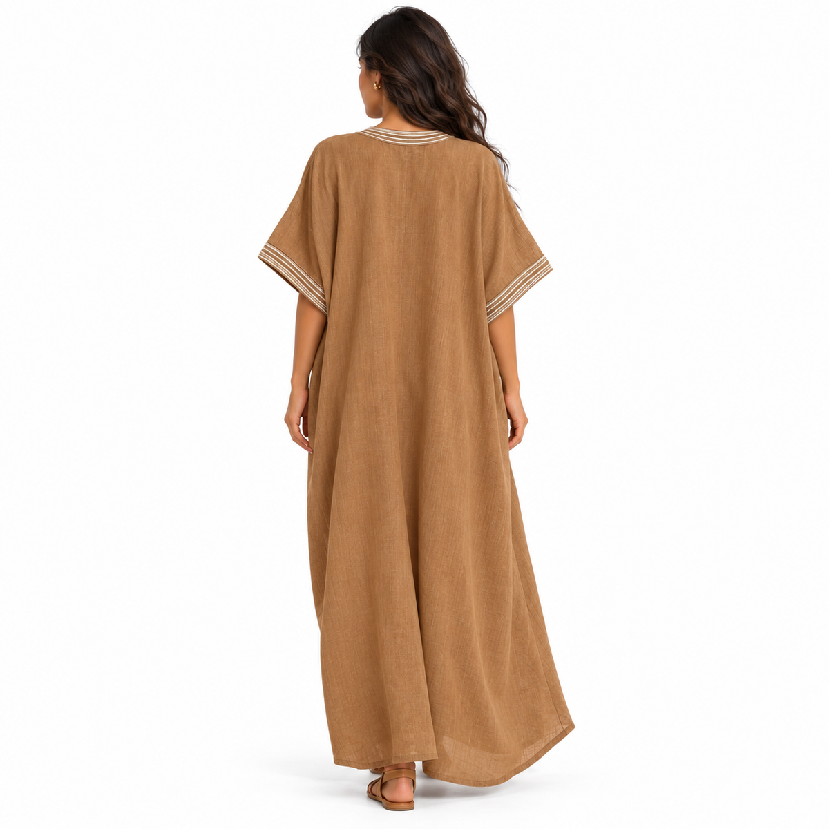 Elegant Dark Brown Linen Kaftan Dress