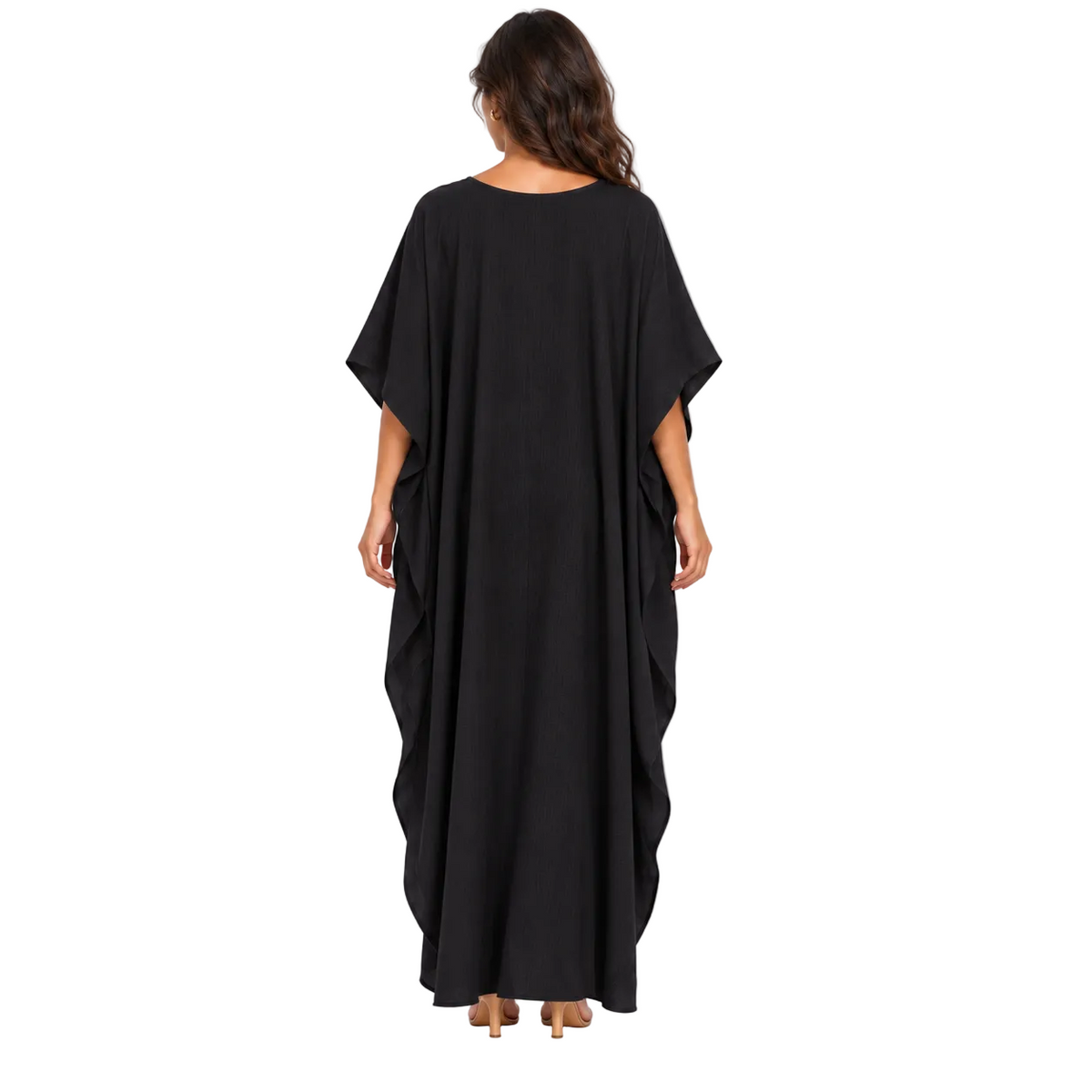Elegant Black Linen Kaftan Maxi Dress
