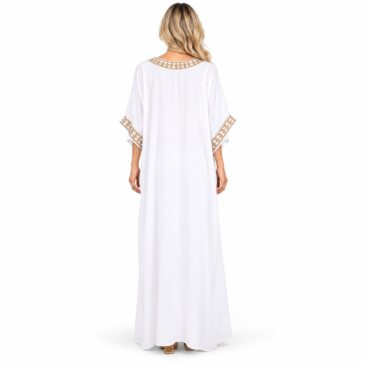 Elegant White Gold Embroidery Modern Kaftan