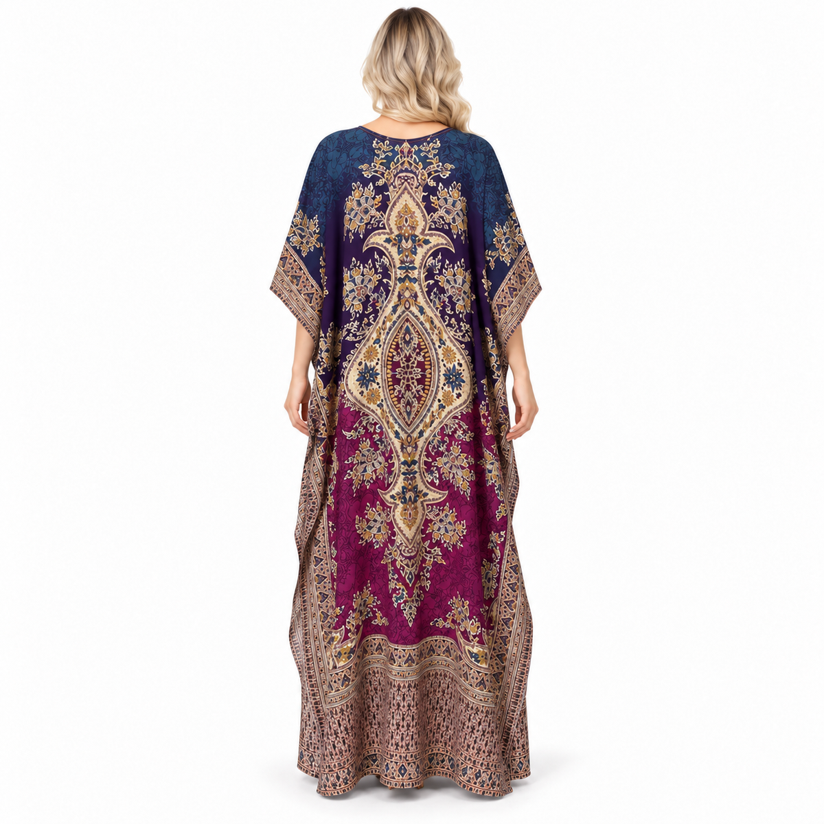 Elegant Navy Purple Paisley Modern Kaftan