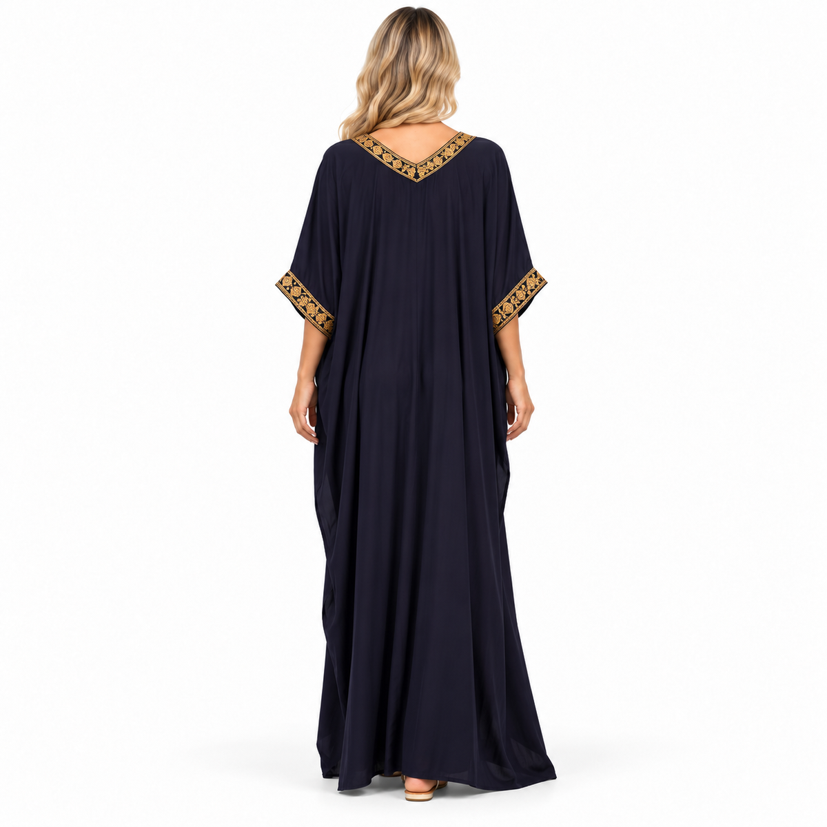 Elegant Navy Gold Embroidery Modern Kaftan