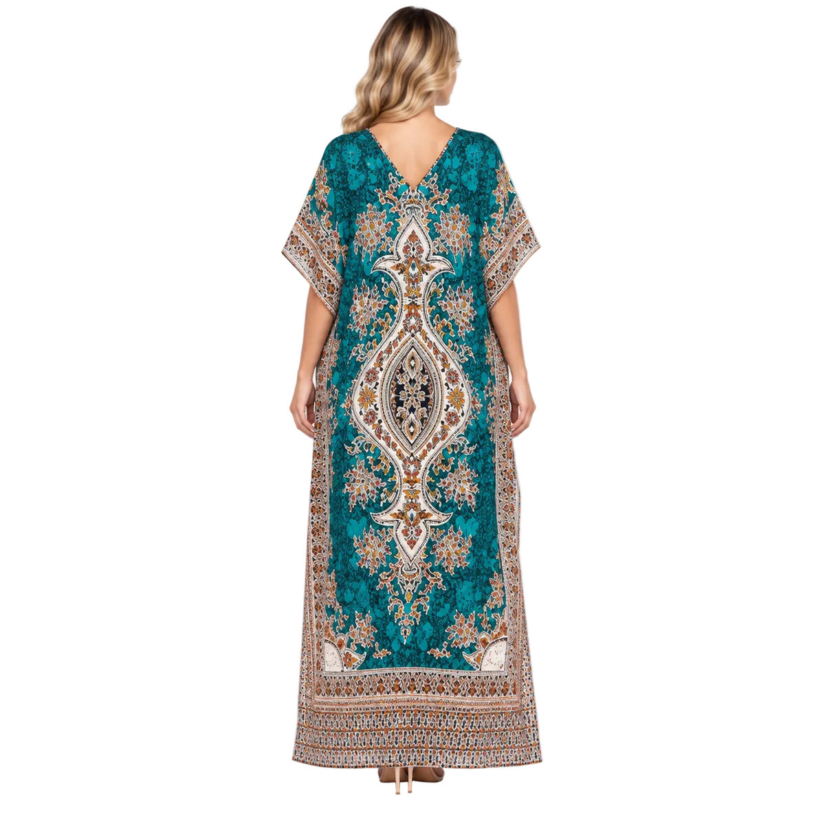 Green Ornate Paisley Print Modern Kaftan