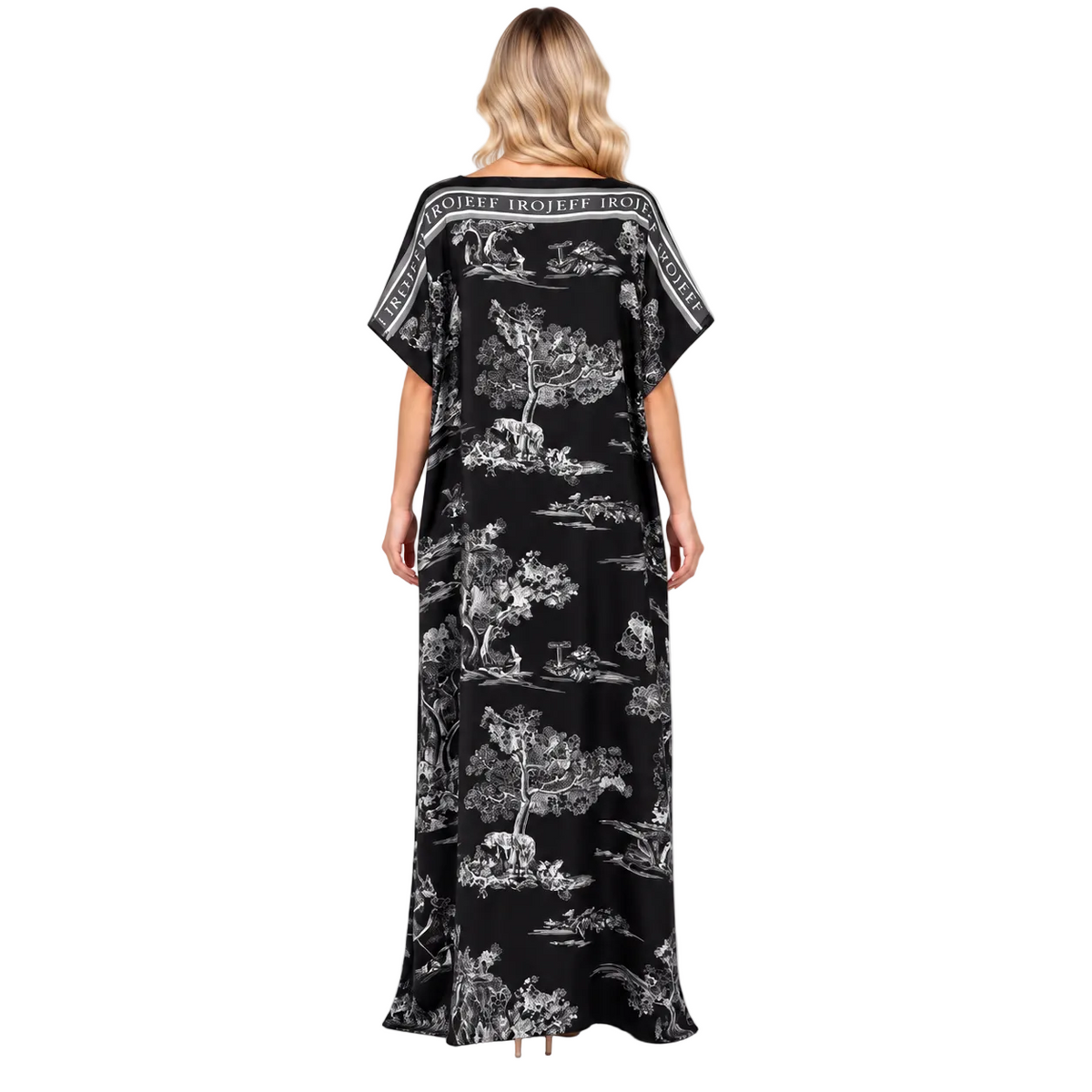 Elegant Black Scenic Print Modern Kaftan