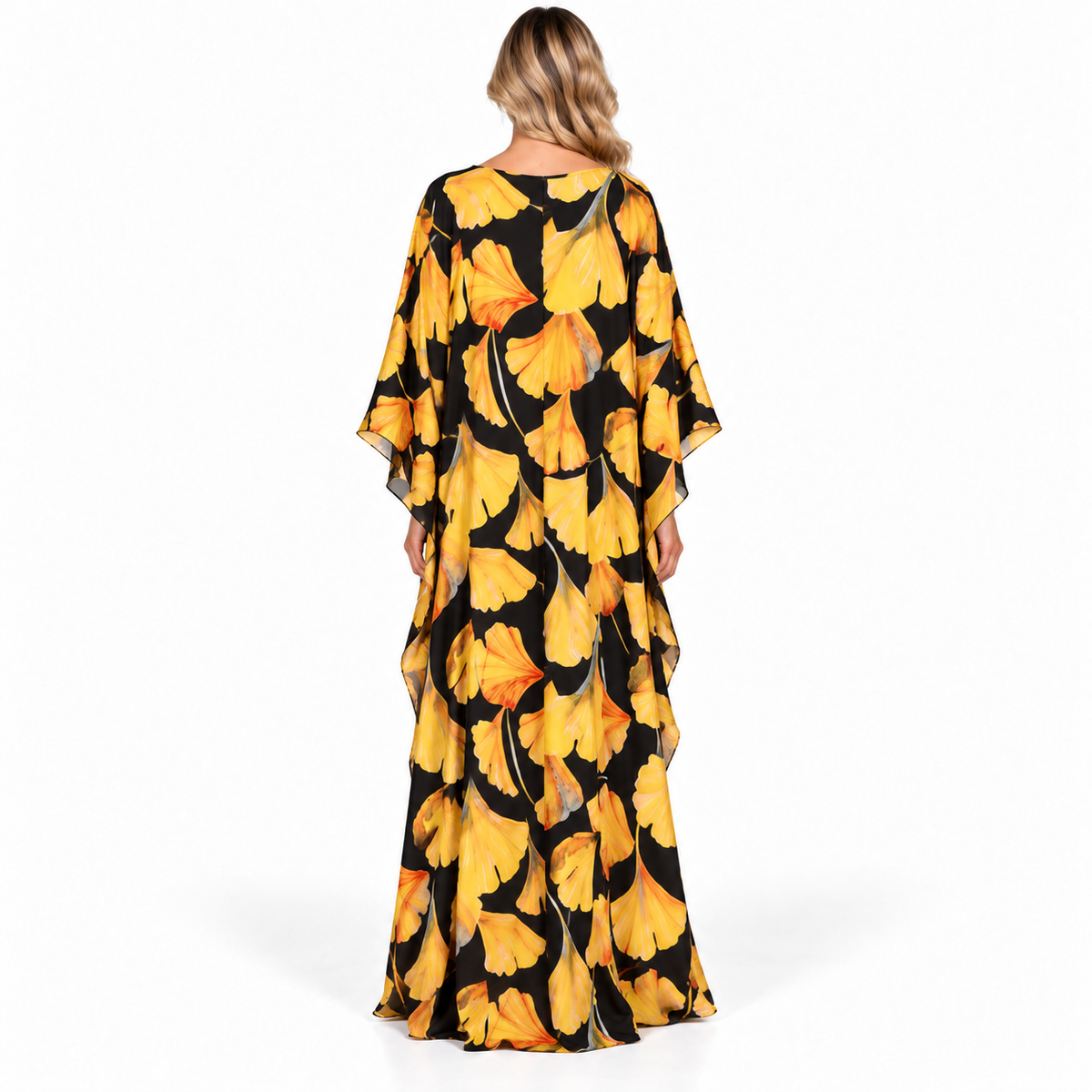 Elegant Yellow Floral Print Modern Kaftan