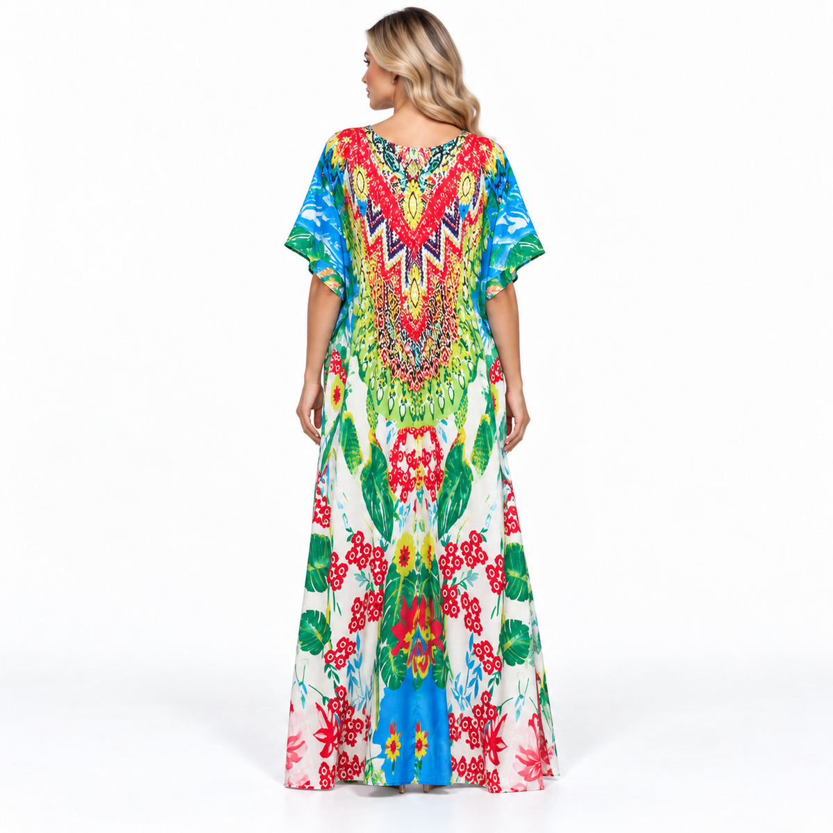 Vibrant Tropical Floral Printed Modern Kaftan