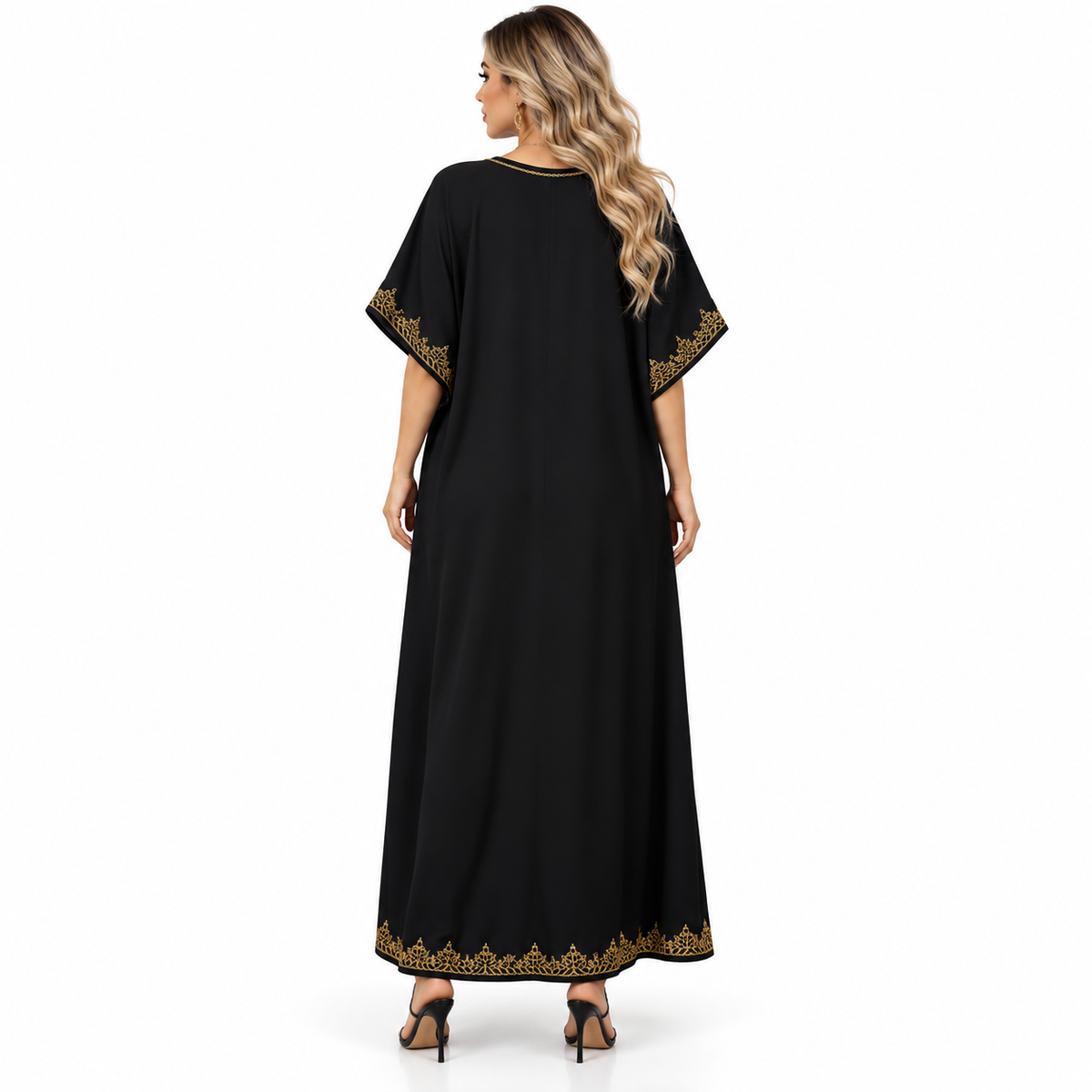 Elegant Black Gold Embroidered Modern Kaftan