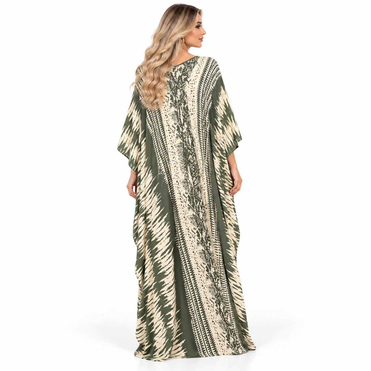 Elegant Olive Green Printed Modern Kaftan
