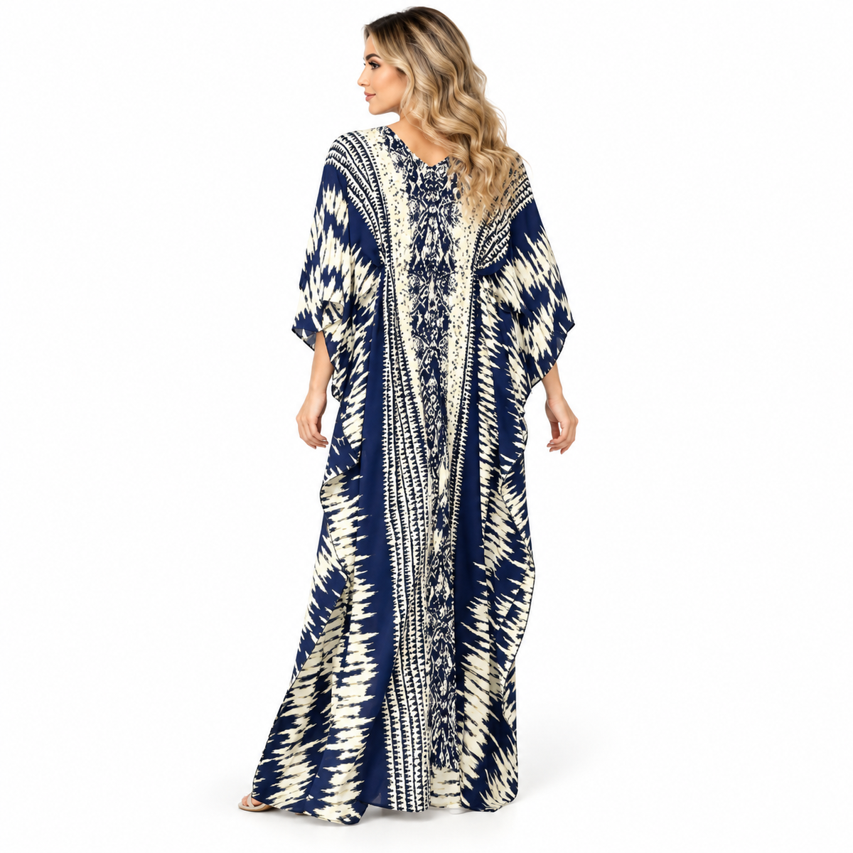 Navy Blue Abstract Print Modern Kaftan