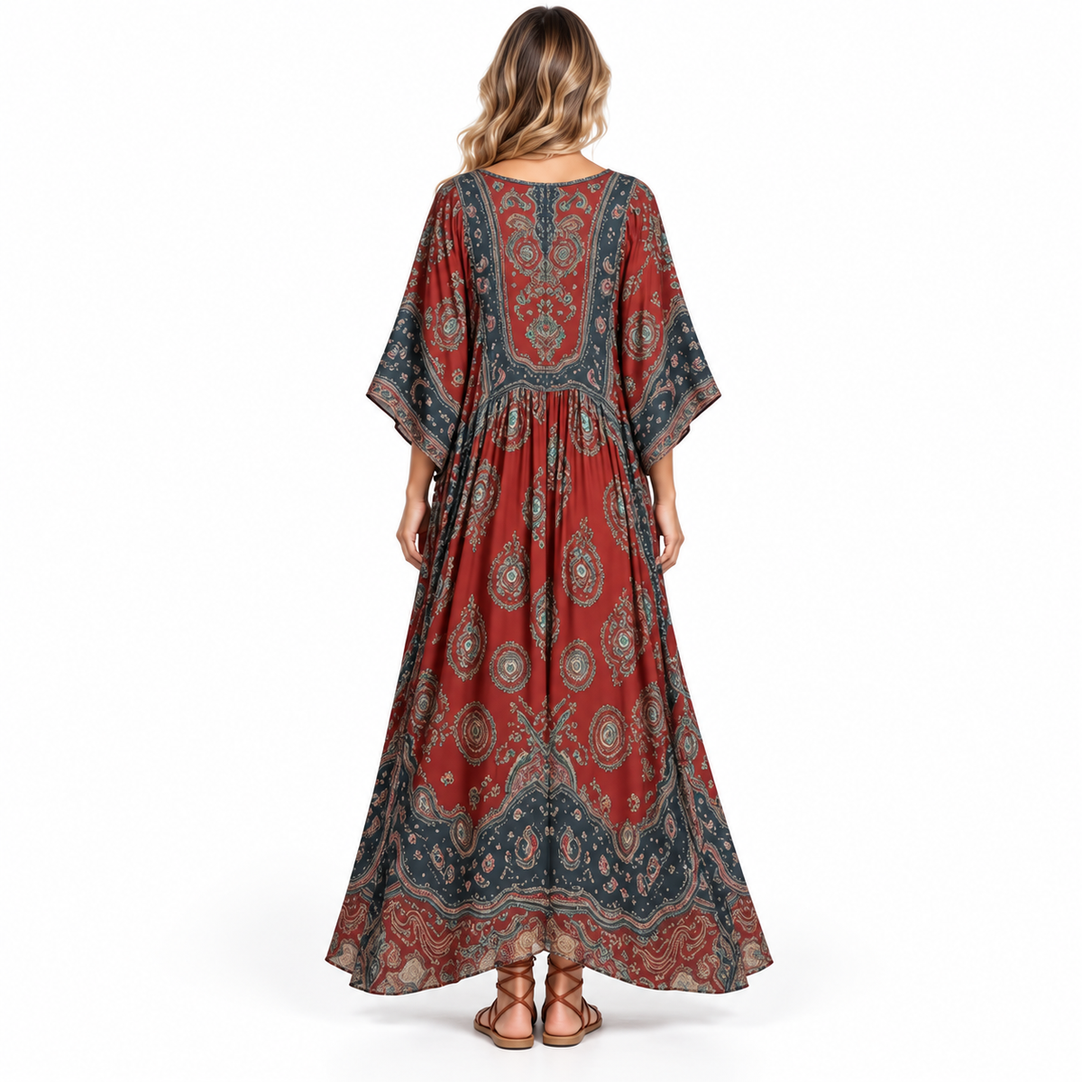 Rust Red Paisley Print Modern Kaftan