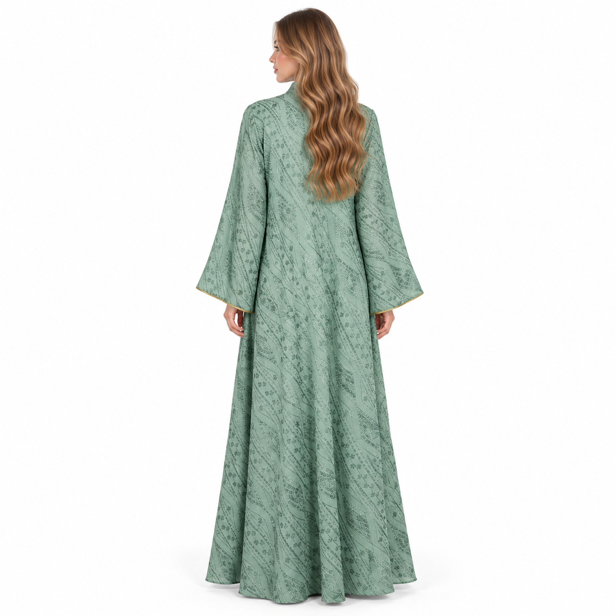 Elegant Mint Green Gold Sequin Kaftan