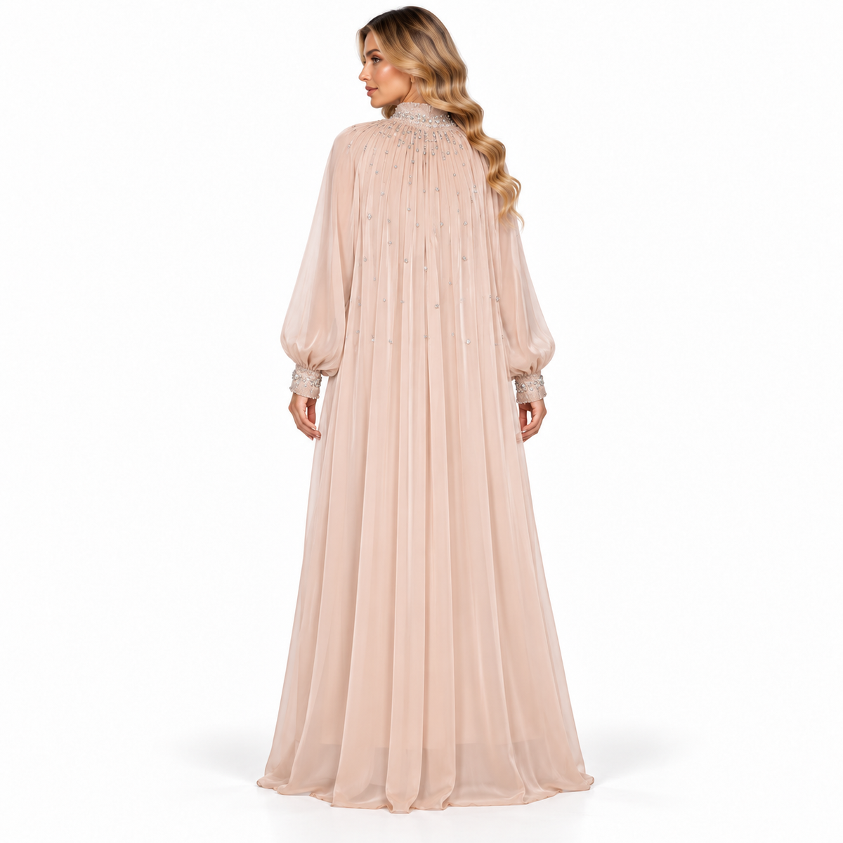Elegant Blush Embellished Gown Modern Kaftan