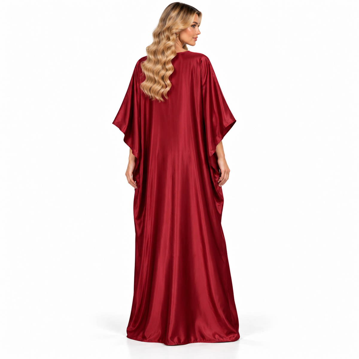 Modern Kaftan Elegant Burgundy Satin Dress
