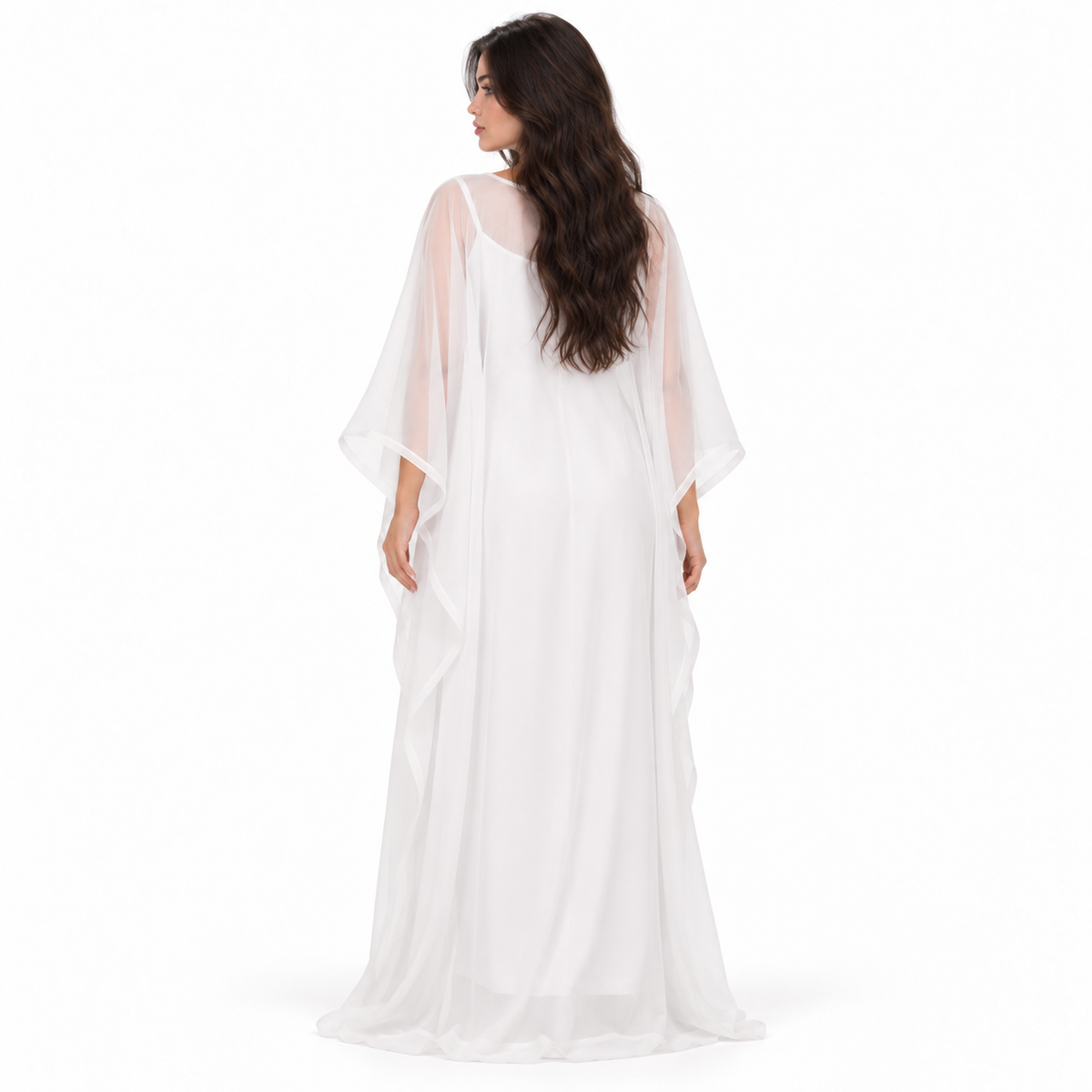 White Kaftan Elegant Sheer Layered Design