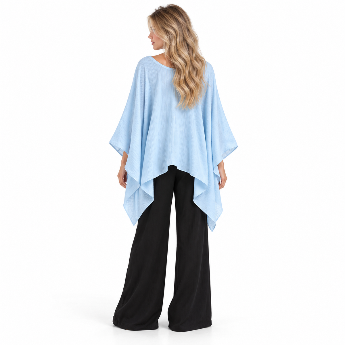 Elegant Light Blue Flowy Kaftan Tops