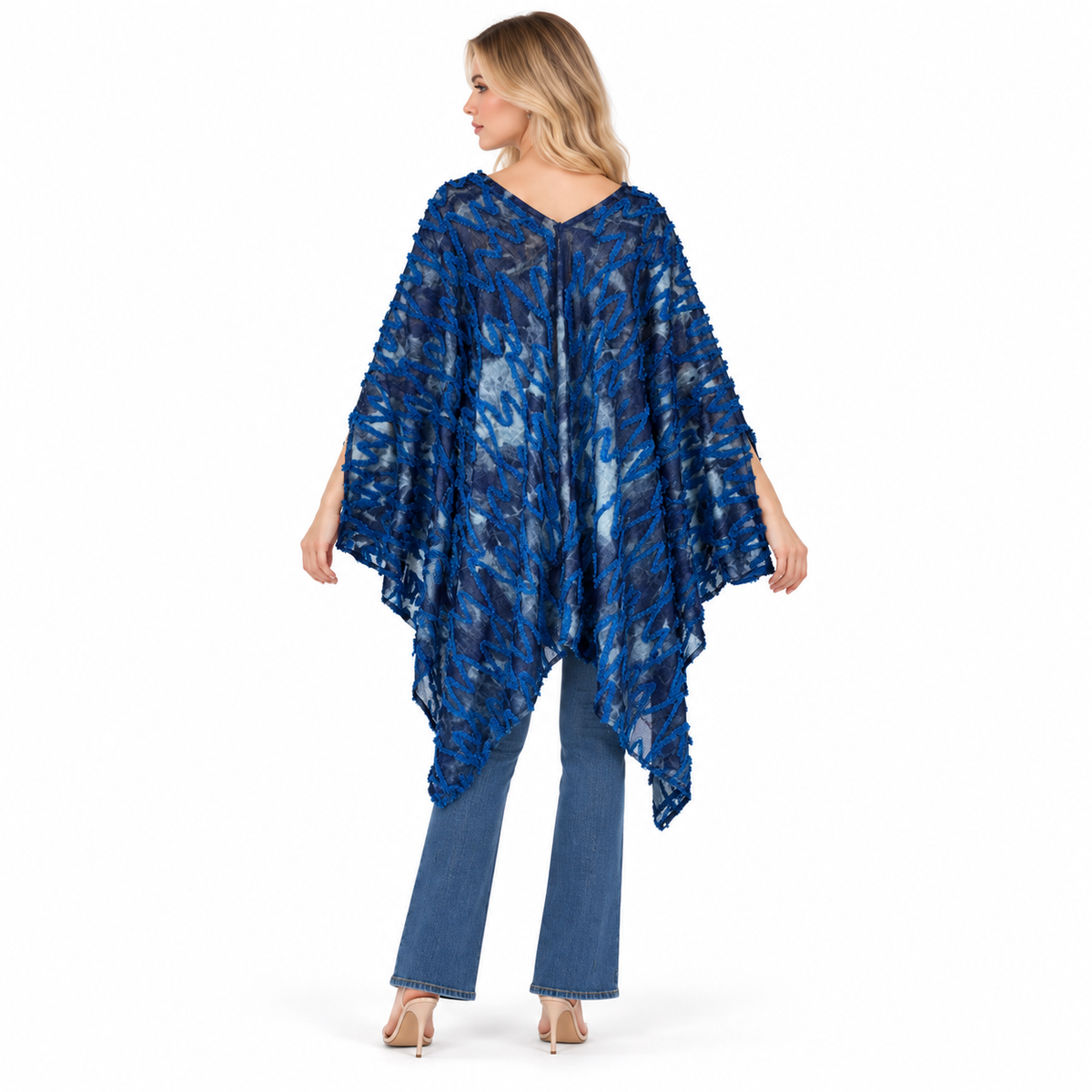 Elegant Blue Textured Flowing Kaftan Tops
