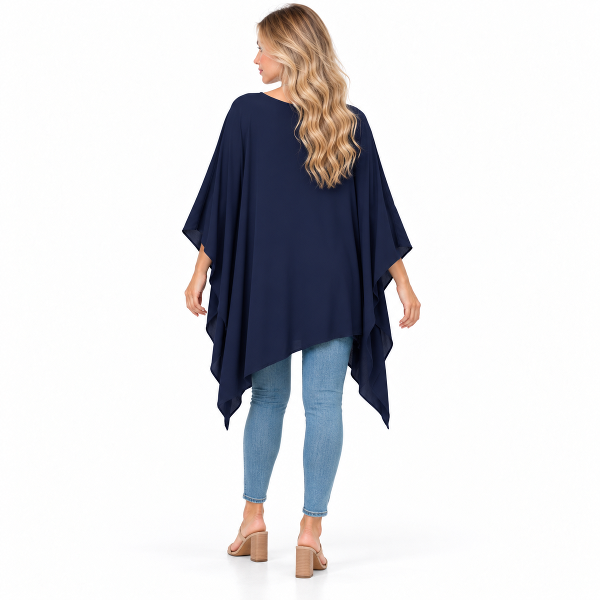 Elegant Navy Blue Flowy Kaftan Top