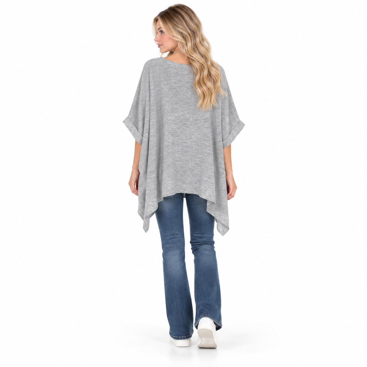 Elegant Grey Oversized Flowy Kaftan Top