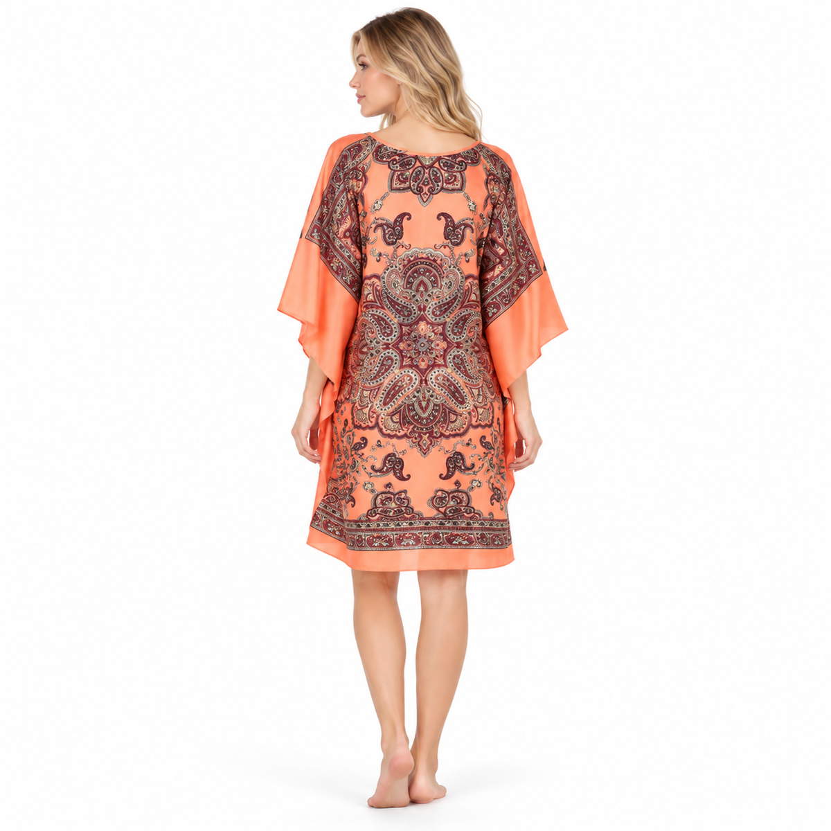 Elegant Orange Paisley Printed Kaftan Top
