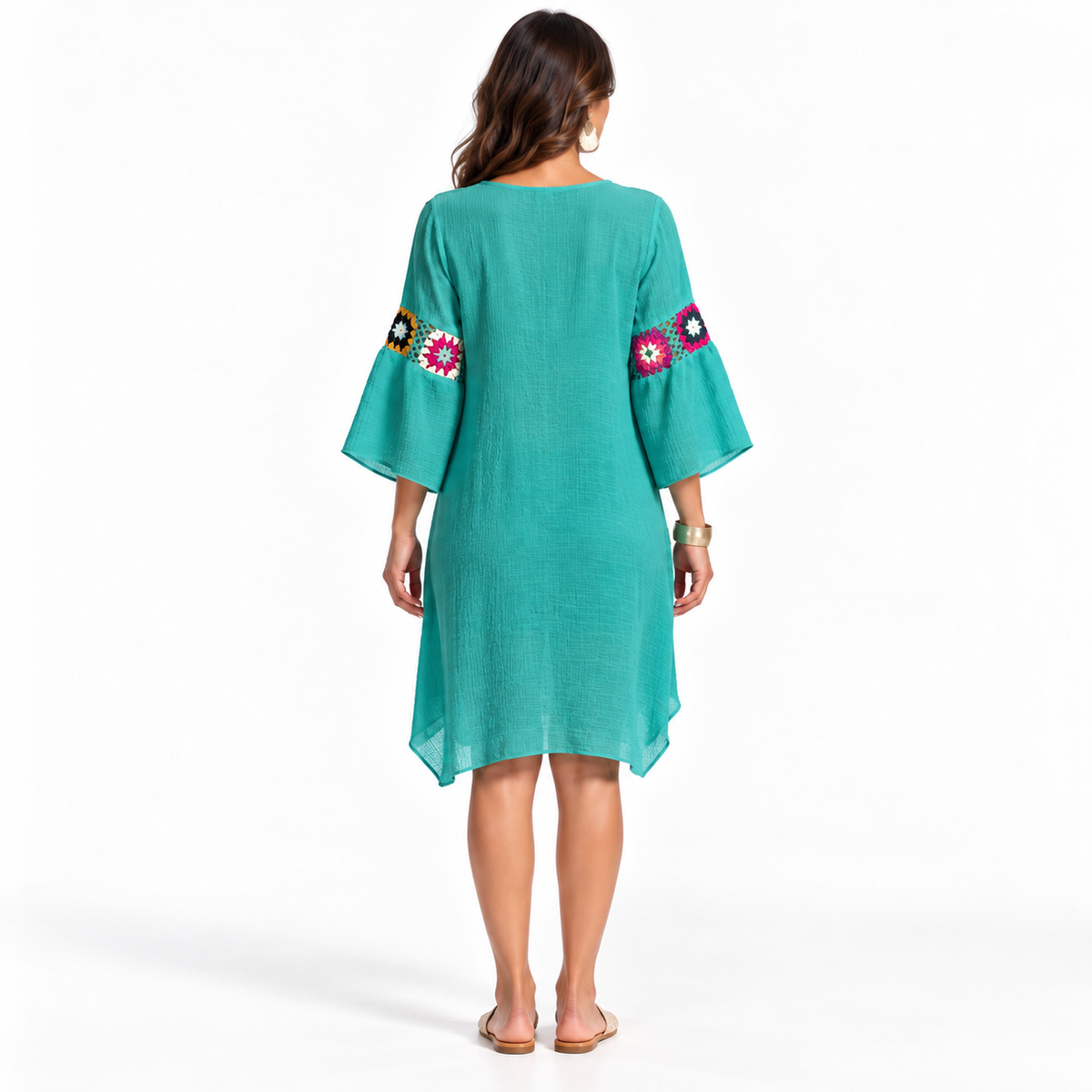 Malachite Blue Crochet Floral Beach Kaftan