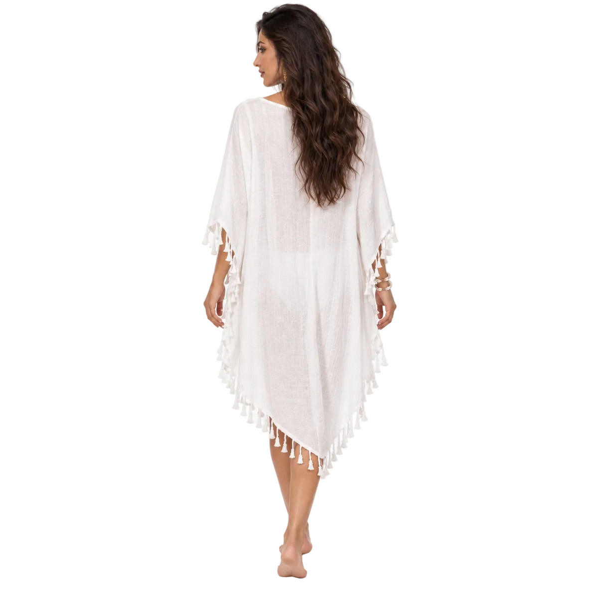 White Crochet Tassel Relaxed Beach Kaftan