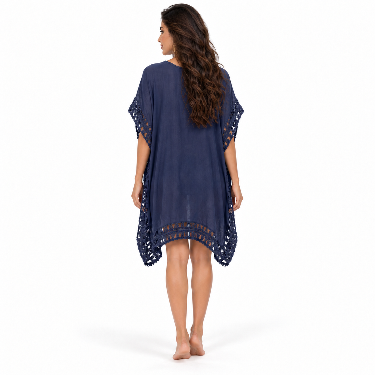 Navy Crochet Trim Relaxed Beach Kaftan