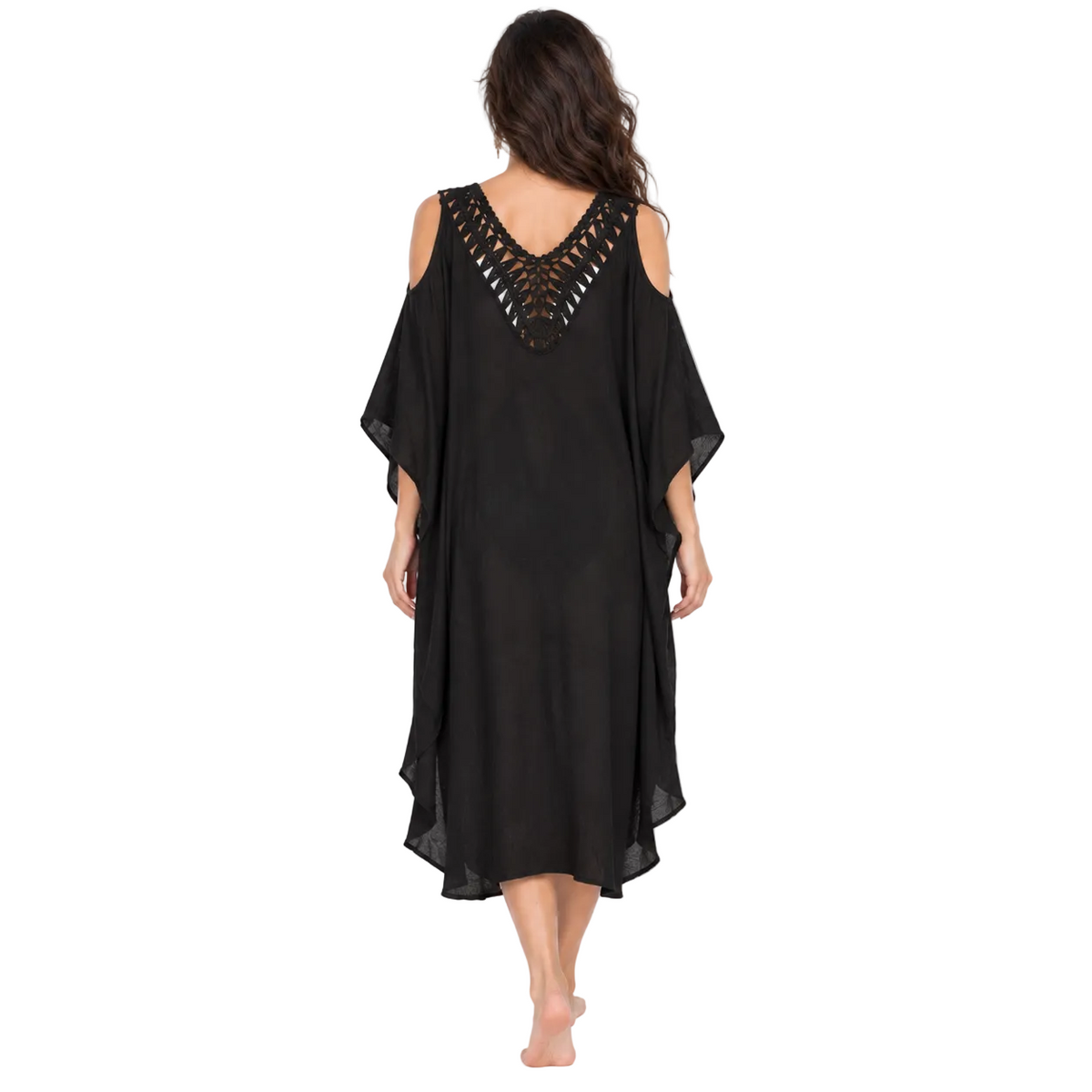 Black Crochet Cold Shoulder Beach Kaftan