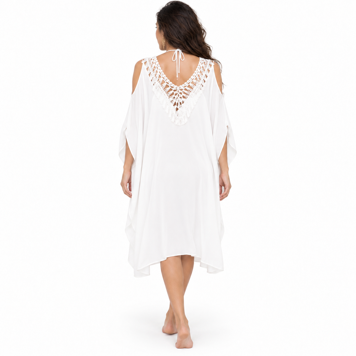 White Crochet Cold Shoulder Beach Kaftan