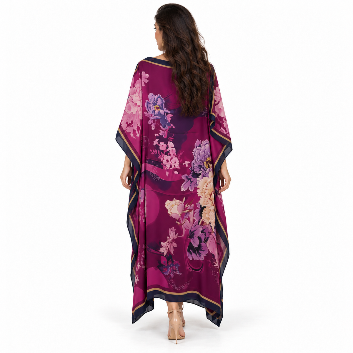 Magenta Floral Print Flowing Beach Kaftan