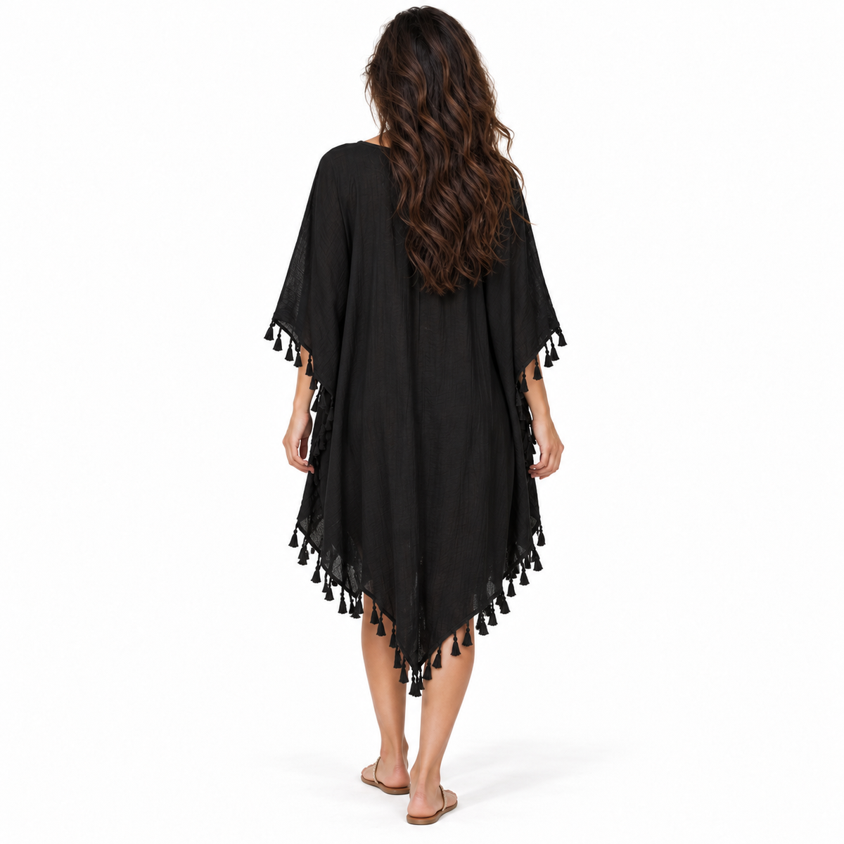 Black Crochet Tassel Relaxed Beach Kaftan