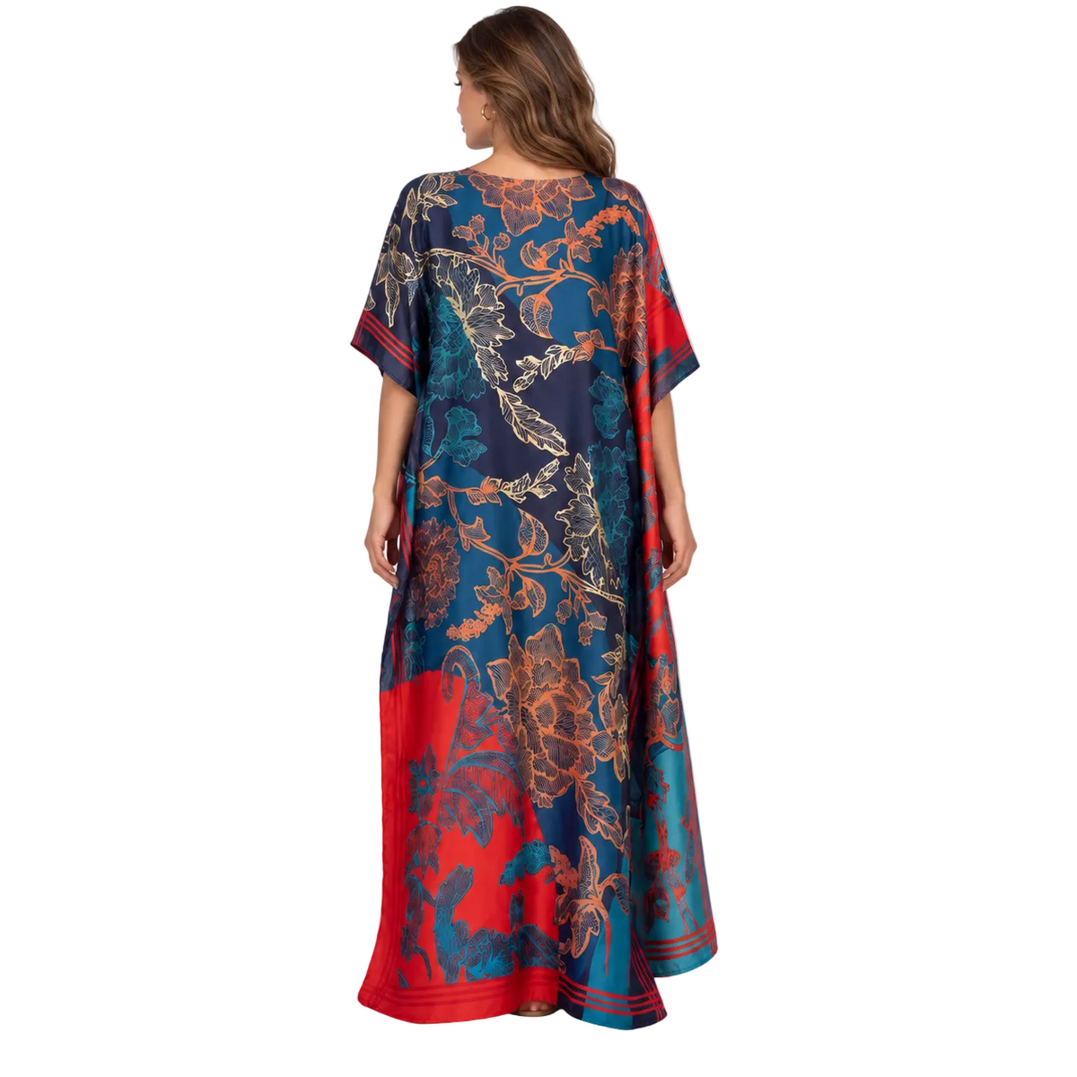 Royal Blue Floral Printed Elegant Kaftan